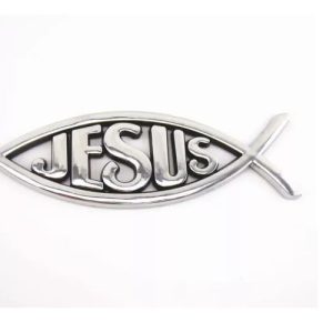 Emblema Logo Jesus Adhesivo 13cm/4cm Plateado