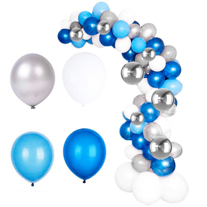 Kit de Fiesta Globos Celeste Blanco y Gris Varios Tamaños